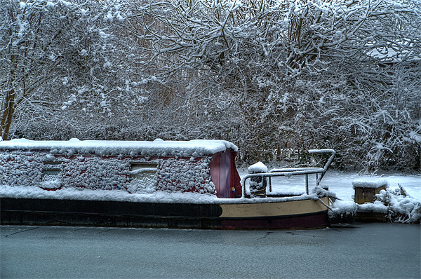 Frozen Canal Boat, Kintbury, Berkshire, England, U Picture Board by Mark Llewellyn