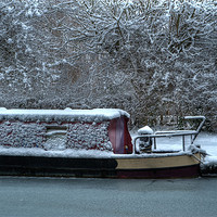 Buy canvas prints of Frozen Canal Boat, Kintbury, Berkshire, England, U by Mark Llewellyn