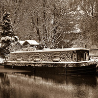 Buy canvas prints of Frozen Narrowboat, Kintbury, Berkshire, England, U by Mark Llewellyn