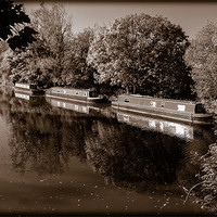 Buy canvas prints of Moored Canal Boats, Kintbury, Berkshire, England,  by Mark Llewellyn