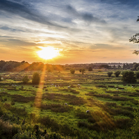 Buy canvas prints of Sunset over Fields, Kintbury, Berkshire, England,  by Mark Llewellyn