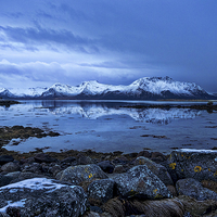 Buy canvas prints of Arctic Reflections, Lofoten, Norway by Mark Llewellyn