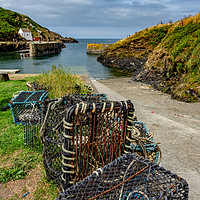 Buy canvas prints of Porthgain Harbour Lobster Pots, Pembrokeshire, Wal by Mark Llewellyn