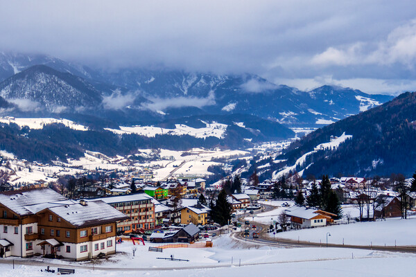 Snowy Valley Dawn, Rohrmoos, Austria Picture Board by Mark Llewellyn