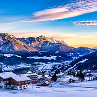 Buy canvas prints of Snowy Valley Dawn, Rohrmoos, Austria by Mark Llewellyn