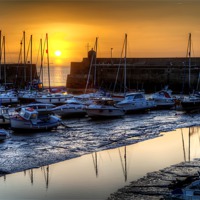 Buy canvas prints of Saundersfoot Harbour Sunrise by Simon West