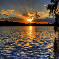 Buy canvas prints of October lake sunset by Simon West