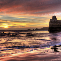 Buy canvas prints of Saundersfoot Red Sunrise by Simon West