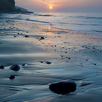 Buy canvas prints of Amroth Beach Spring Sunrise by Simon West