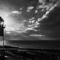 Buy canvas prints of Black Nore lighthouse B&W by Simon West