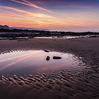 Buy canvas prints of  Amroth beach - Early morning reflections by Simon West