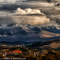 Buy canvas prints of The dramatic Black Cuillin Hills beyond Portree. by Richard Smith