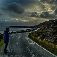 Buy canvas prints of Walking the road to Staffin pier in January by Richard Smith