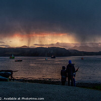 Buy canvas prints of a shower of snow partially hides a sunset beyond loch Portree by Richard Smith