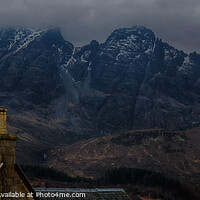 Buy canvas prints of The roof and chimneys of the Torrin Outdoor Centre set against Blaven.  by Richard Smith