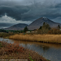 Buy canvas prints of Beinn Dearg Bheag and Beinn na Caillich beyond the river Broadford. by Richard Smith