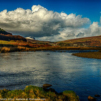 Buy canvas prints of Clouds and blue sky reflected in the river Varragill. by Richard Smith