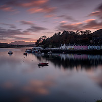 Buy canvas prints of The Cuillin and Portree Pier across loch Portree. by Richard Smith