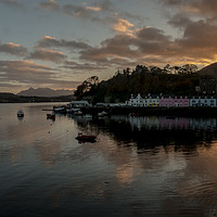 Buy canvas prints of The Cuillin and Portree Pier across loch Portree.  by Richard Smith