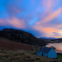 Buy canvas prints of Sunset colour over a remote cottage by Richard Smith
