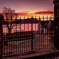 Buy canvas prints of Sunrise through a gate by Richard Smith