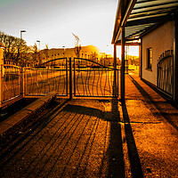 Buy canvas prints of Bright early morning sunlight through gates by Richard Smith