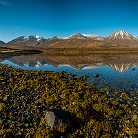 Buy canvas prints of Snow capped Red Cuillin hills reflected. by Richard Smith