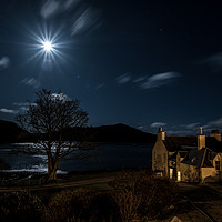 Buy canvas prints of The moon over Loch Portree from a shore side house by Richard Smith
