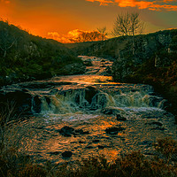 Buy canvas prints of A waterfall on the Treaslane river at sunset by Richard Smith