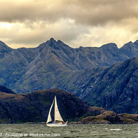 Buy canvas prints of Yacht crossing Loch na Cuilce in front of the Cuillins by Richard Smith