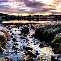 Buy canvas prints of A burn flowing into Loch Portree on a freezing December day. by Richard Smith