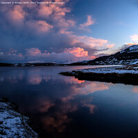 Buy canvas prints of Reflected sunset colour  bounces off cloud and loch. by Richard Smith