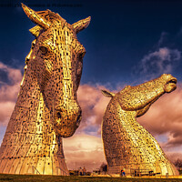 Buy canvas prints of The Kelpies in winter late afternoon sunshine  by Richard Smith