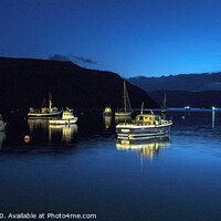 Buy canvas prints of Vessels at peace on moorings in Loch Portree during the blue hour. by Richard Smith