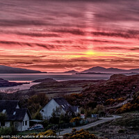 Buy canvas prints of A light pillar rising beyond the Outer Hebrides. by Richard Smith