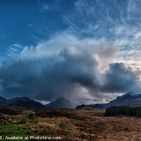 Buy canvas prints of The sun setting to the right of a panorama of the red and black Cuillin Hills. by Richard Smith