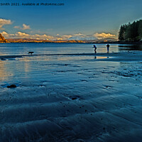 Buy canvas prints of Blue reflections on a wet beach. by Richard Smith