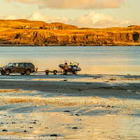 Buy canvas prints of Launching a boat from Bharcasaig Beach. by Richard Smith