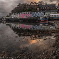 Buy canvas prints of Portree pier in the afternoon reflected in Loch Portree by Richard Smith