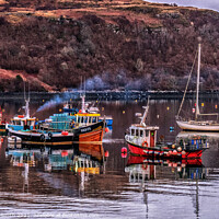 Buy canvas prints of A mess of working boats and a yacht. by Richard Smith