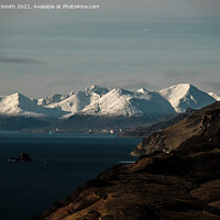 Buy canvas prints of Snow covered Red Cuillin Hills beyond the Sound of Raasay. by Richard Smith