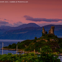 Buy canvas prints of Castle Maol at Kyleakin in the warm colour of a red sunrise. by Richard Smith