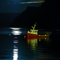 Buy canvas prints of A rising Snow Moon reflected in Loch Portree. by Richard Smith