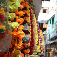 Buy canvas prints of Phool Mala Market Stall by Louise Wilson