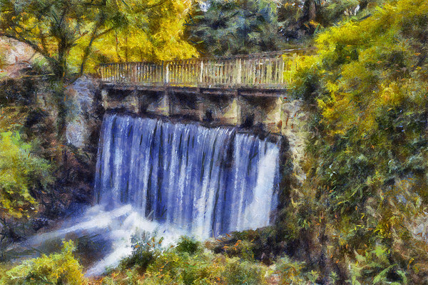 Autumn Waterfall Bridge  Picture Board by Ian Mitchell