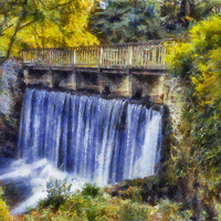 Buy canvas prints of Autumn Waterfall Bridge  by Ian Mitchell