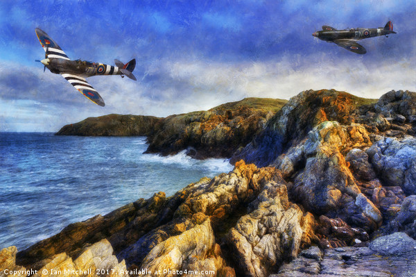 Spitfire On The Coast Picture Board by Ian Mitchell