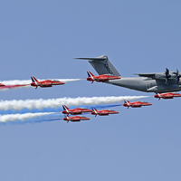 Buy canvas prints of Red Arrows and Airbus A400M by Rachel & Martin Pics