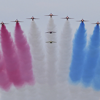 Buy canvas prints of  Red Arrows and Gnats flypast by Rachel & Martin Pics