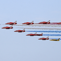 Buy canvas prints of  Red Arrows and gnats flypast by Rachel & Martin Pics